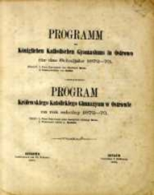 Program Kr&oacute;lewskiego Katolickiego Gimnazyum w Ostrowie na rok szkolny 1872-73